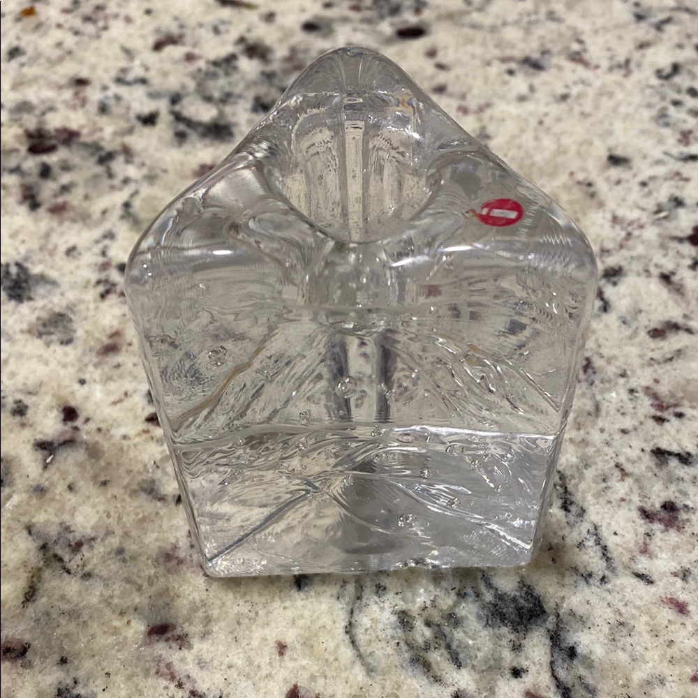 Vintage MCM Clear Glass 5" Triangle Iittala Table Top Candle Holder Finland